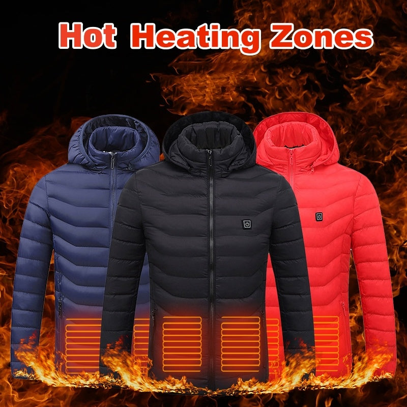 Men Heated Puffer Jacket Electric Heating Coat Insulated Hood Windbreaker Ooho