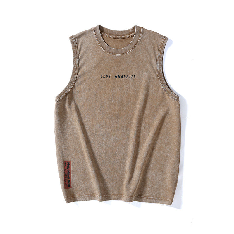 Summer Retro Washed Cotton Tank Top Vest For Men Ooho