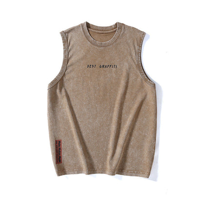Summer Retro Washed Cotton Tank Top Vest For Men Ooho