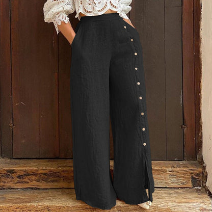 Women’s Slit Wide-Leg High Waist Pants | Loose Urban Casual Street Style Trousers Ooho