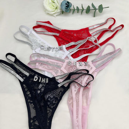 Adjustable Rhinestone Letter Thong For Women Ooho