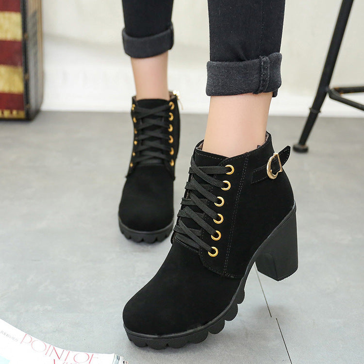 Chunky Block Heel Boots Buckle Ankle Boots Women Shoes Ooho