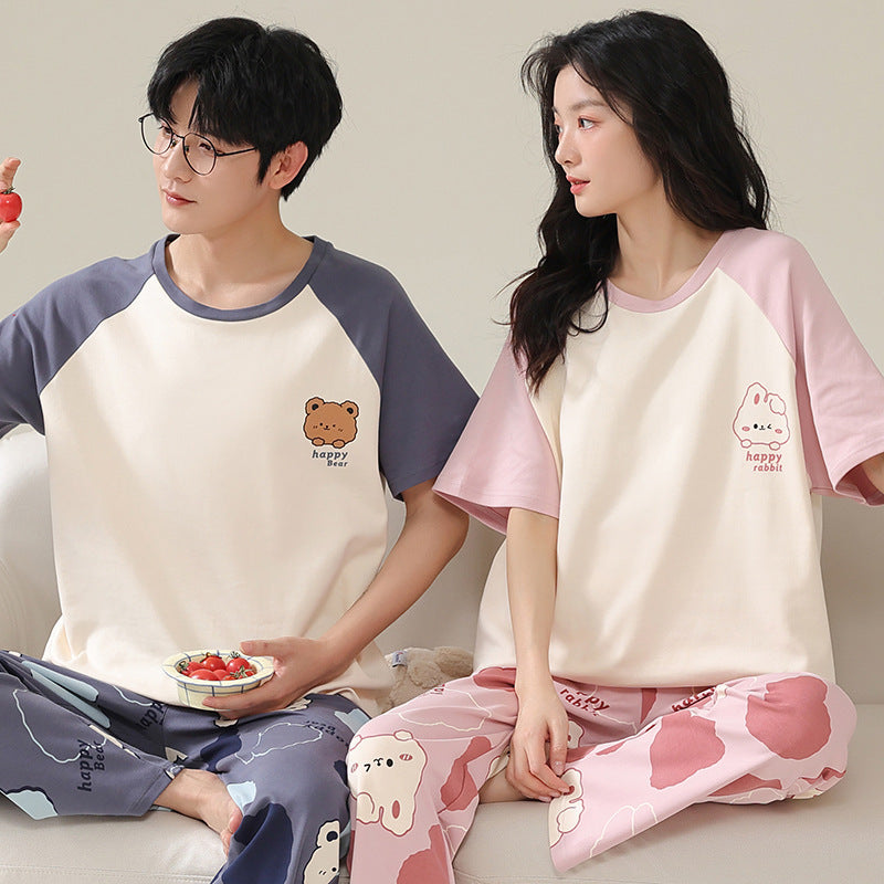 Men And Women Fashion Casual Cotton Short-sleeved Shorts Home Wear Set Ooho