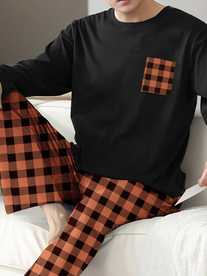 Ice Silk Long Sleeve Long Pants Men's Pajama Set Ooho