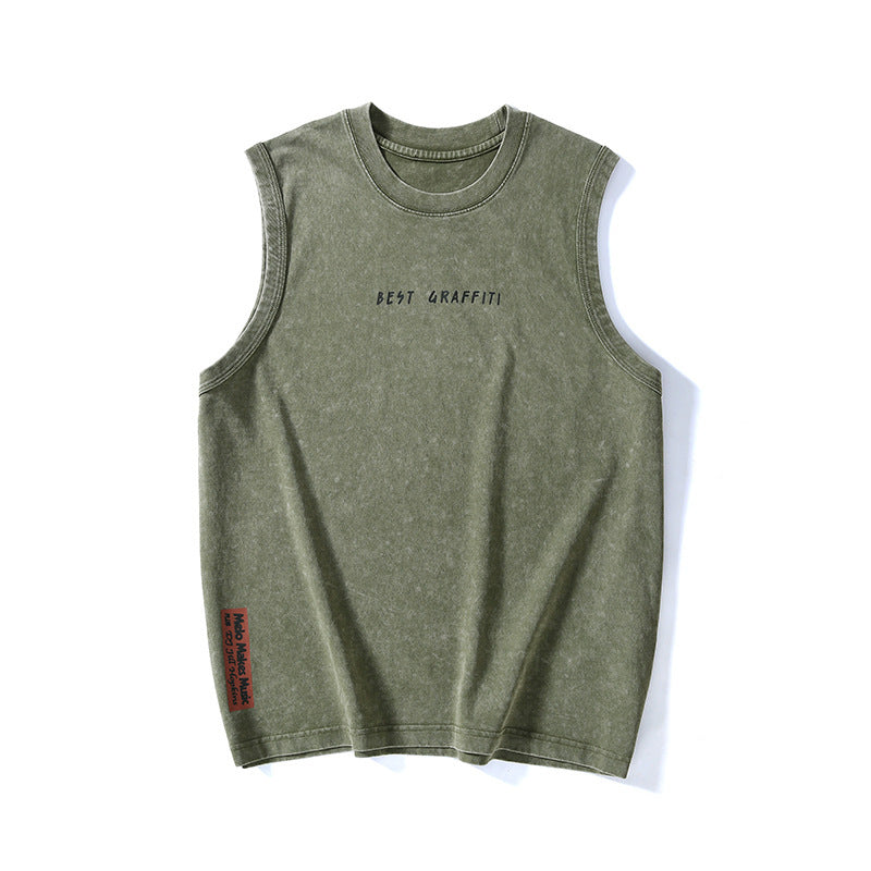 Summer Retro Washed Cotton Tank Top Vest For Men Ooho