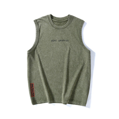 Summer Retro Washed Cotton Tank Top Vest For Men Ooho