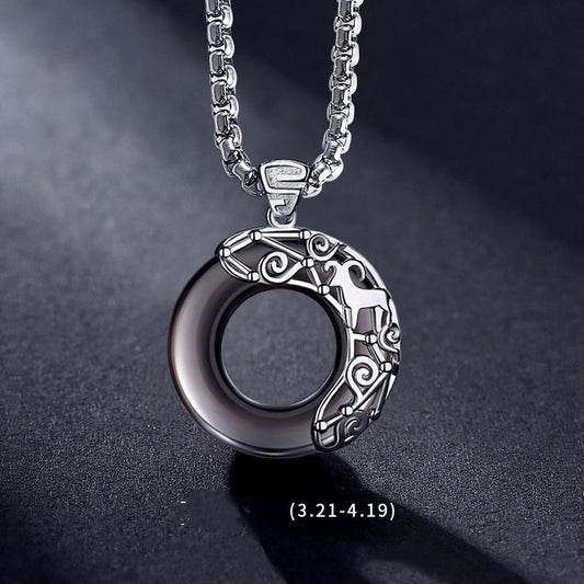 Zodiac Necklace Male Hip Hop Obsidian Ooho