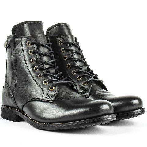 Men Cowboy Boots Retro Lace-up Martin Boot Round Toe Low Heel Shoes Ooho