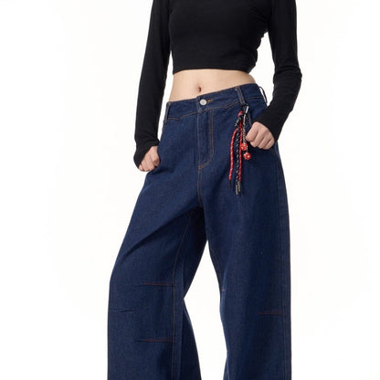 American Retro Lanyard Design Jeans for Women | Vintage Streetwear Denim Ooho