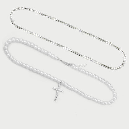 Pearl Cross Necklace Male Hip Hop Ooho