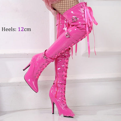 Mirror Buckle 12cm Sexy Over-the-knee Boots Pointed Stiletto High-top Women Ooho