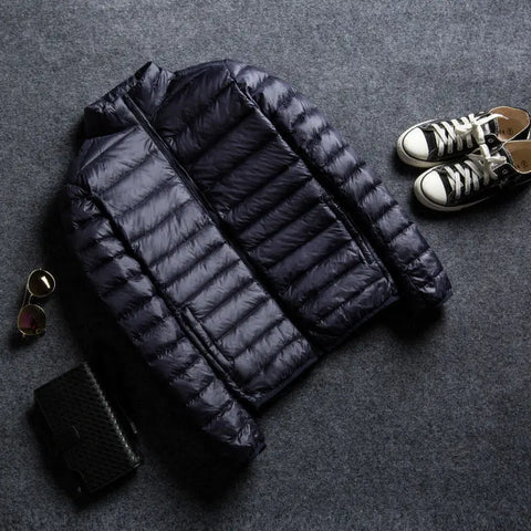 Men's Stand Collar Hooded Short Ultra-thin Down Jacket Ooho