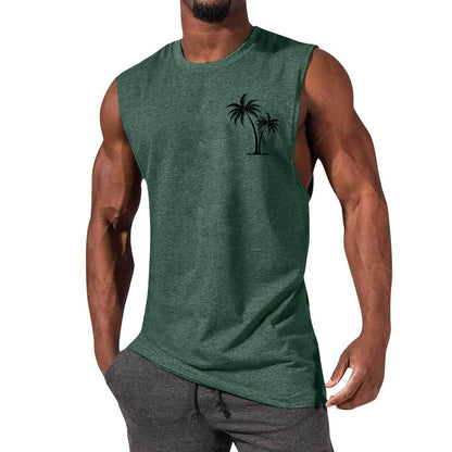 Coconut Tree Embroidery Vest Summer Beach Tank Tops Workout Muscle Men Sports Fitness T-shirt Ooho