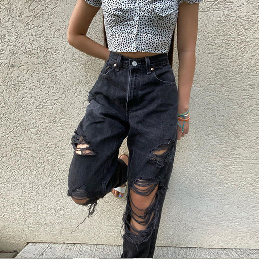 Women’s Ripped Hole Slim Fit Jeans | Trendy Thinner Look Distressed Denim Ooho
