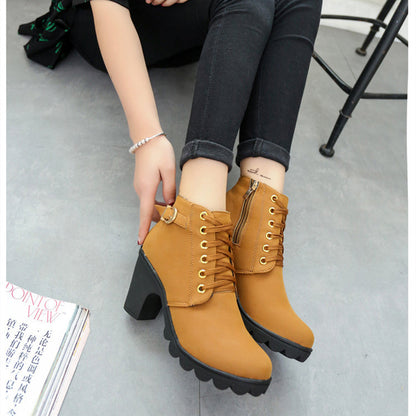 Chunky Block Heel Boots Buckle Ankle Boots Women Shoes Ooho