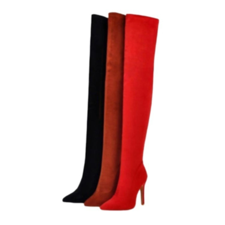 Women Stretch Knee Big Red Boots Ooho