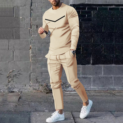 Round Neck Long Sleeve T-shirt Trousers Suit Men Ooho