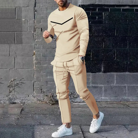 Round Neck Long Sleeve T-shirt Trousers Suit Men Ooho