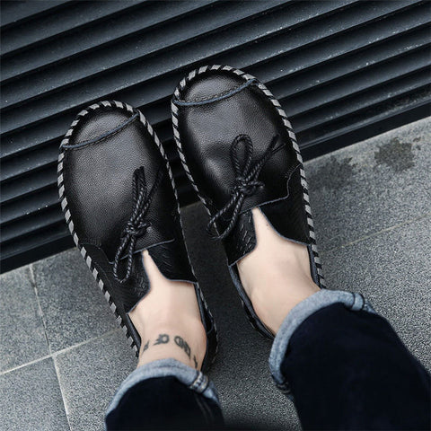 British Style Casual Men Loafers Shoes Spring Autumn Genuine Leather Slip On Men's Flats Footwear Plus Size 38-49 Shoes Ooho