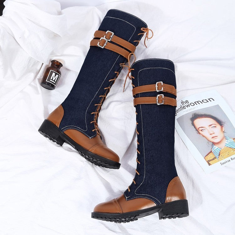 But the knee thick heel low heel denim high boots women Ooho
