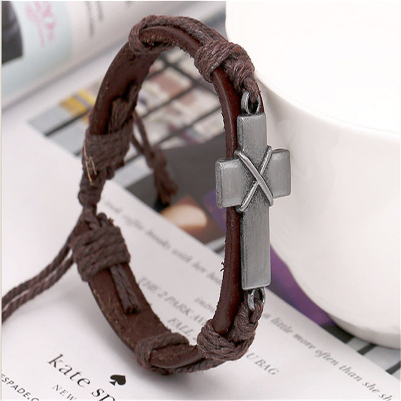 Brown Leather Cross Bracelets Ooho