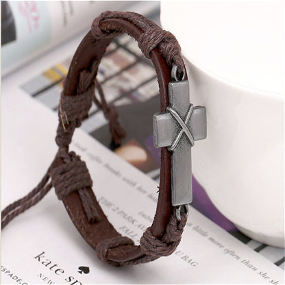 Brown Leather Cross Bracelets Ooho