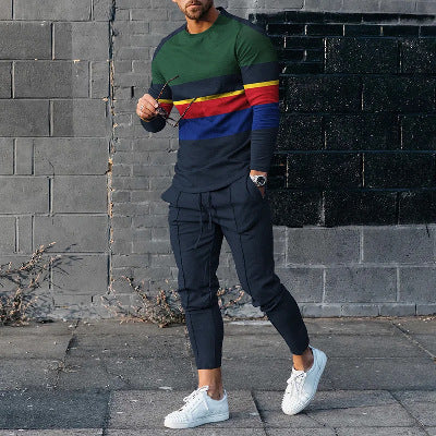 Round Neck Long Sleeve T-shirt Trousers Suit Men Ooho