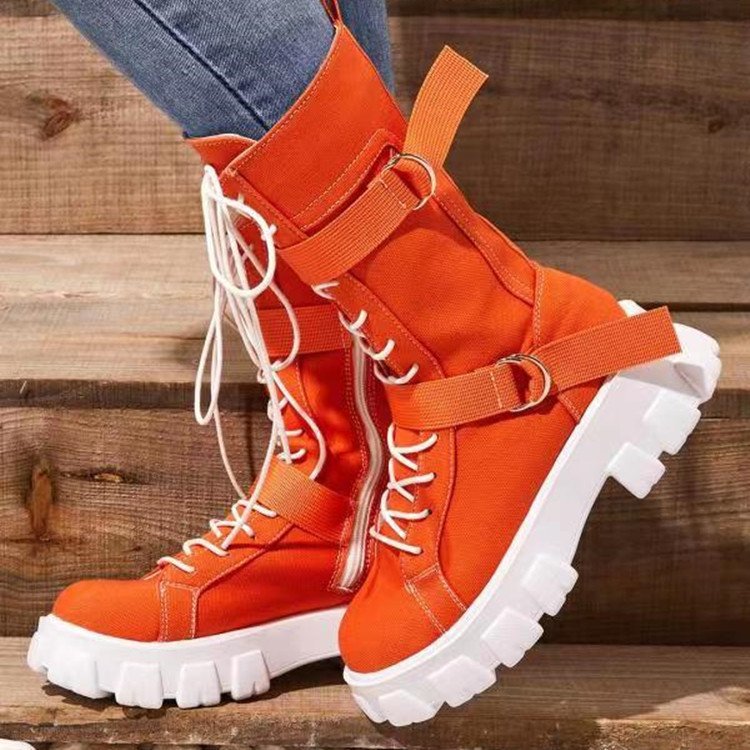 Platform Boots Buckle Lace-up Cowboy Boots Women Shoes Ooho