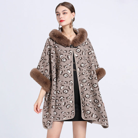 Women's Oversized Jacquard Shawl Cape – Knitted Woolen Cardigan Coat for Elegant Winter Style Ooho