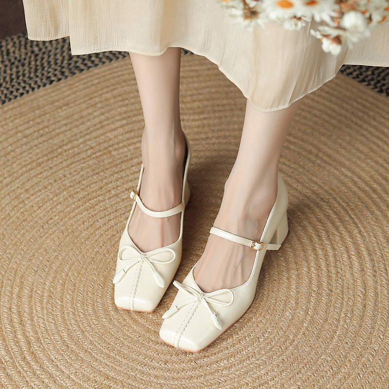 Bow Square Toe Mary Jane Shoes Women Ooho
