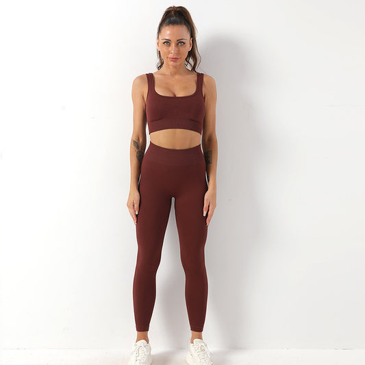 2pcs Seamless Yoga Suit for Women – Thread Bra & Butt Lifting High Waist Leggings Set for Sports & Fitness