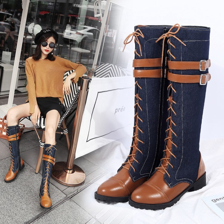 But the knee thick heel low heel denim high boots women Ooho