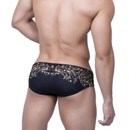 Men Short Swim Briefs Vintage Gold Foil Printed Swimsuit Ooho