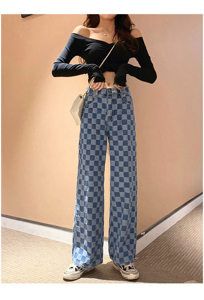 Women’s Plaid Pattern Jeans | Trendy Checkered Casual Denim Pants Ooho