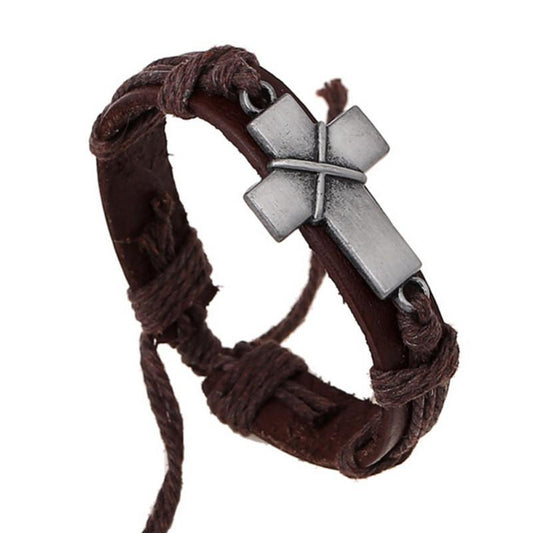 Brown Leather Cross Bracelets Ooho