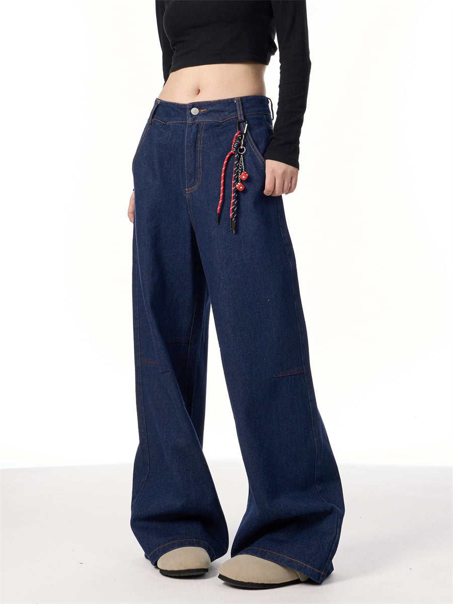 American Retro Lanyard Design Jeans for Women | Vintage Streetwear Denim Ooho
