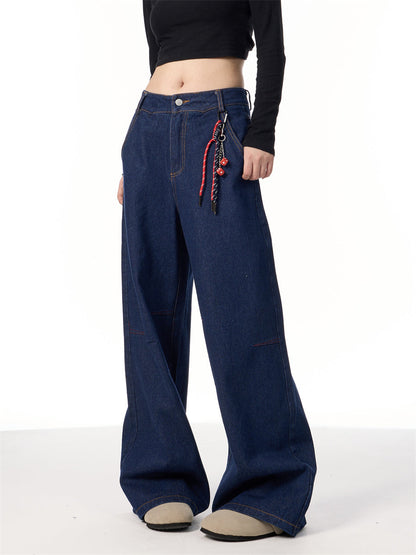 American Retro Lanyard Design Jeans for Women | Vintage Streetwear Denim Ooho