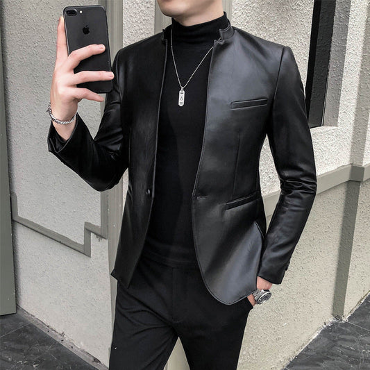 Slim Trend Fashion Brand Simple Leather Jacket Jacket Men Ooho