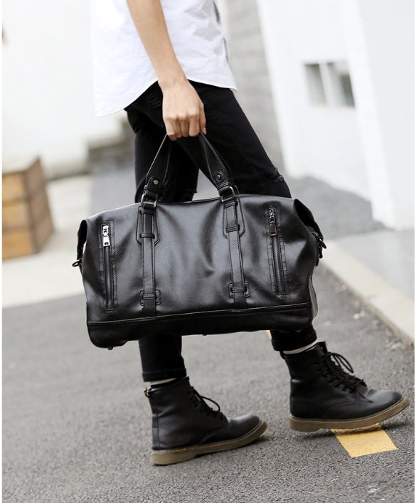 Large-capacity business handbag leather travel bag gym bag fashion men short-distance travel bag men Ooho