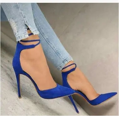 Pointed sexy hollow fashion rivet one-line high heel sandals plus size Ooho