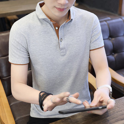 Polo Shirt For Men Casual Short Sleeve Polo Shirts Patchwork Turn-down Collar Zipper T-Shirt Summer Men Shirt Tops Ooho