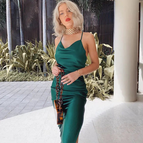 Satin silk ladies midi dress Ooho