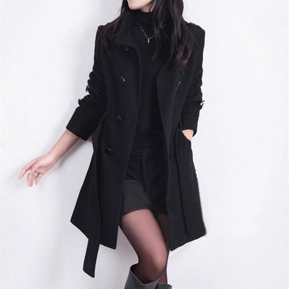 Woolen Coat for Women | Mid-Length Korean Style Woolen Outerwear Ooho