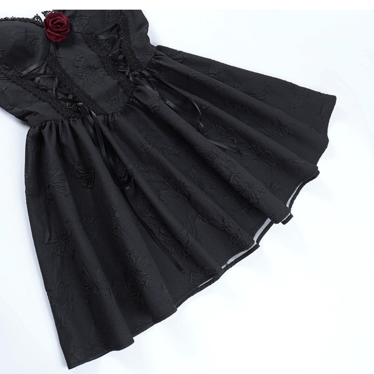 Rose Dark Jacquard Slip Dress for Women | Elegant Floral Textured Midi Dress Ooho
