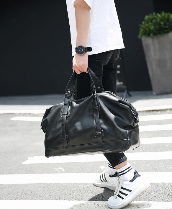 Large-capacity business handbag leather travel bag gym bag fashion men short-distance travel bag men Ooho