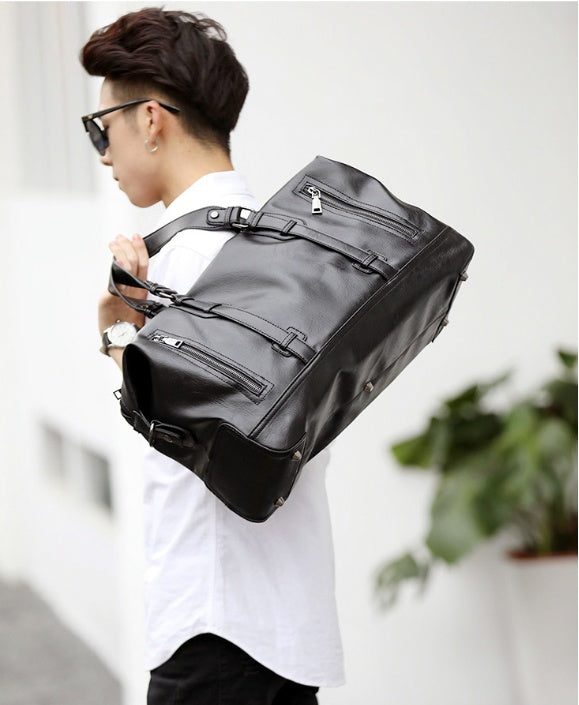 Large-capacity business handbag leather travel bag gym bag fashion men short-distance travel bag men Ooho