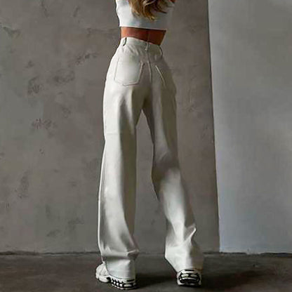 Women’s White PU Leather Micro Flare Pants | High Waist Slim Fit Trendy Trousers Ooho