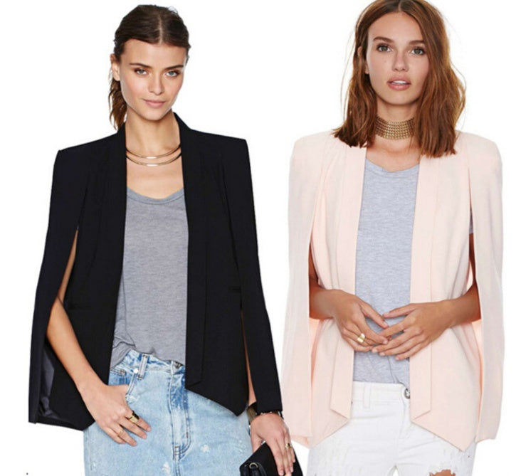 Elegant Lapel Cape Blazer – Women's Long Sleeve Cloak Office Suit Jacket Ooho