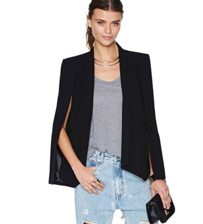 Elegant Lapel Cape Blazer – Women's Long Sleeve Cloak Office Suit Jacket Ooho