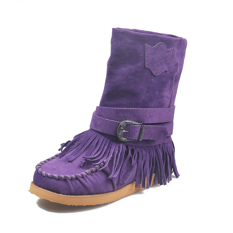 Fringe Middle Boots Women Sexy Tassel Boots Fashion Buckle Ooho